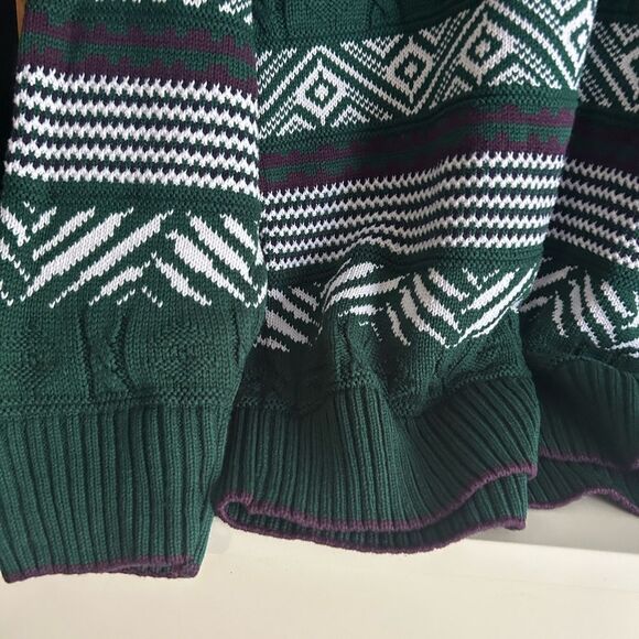 Vintage Men's Geometric Pattern Crewneck Sweater - Green and White - L - Picture 3 of 16